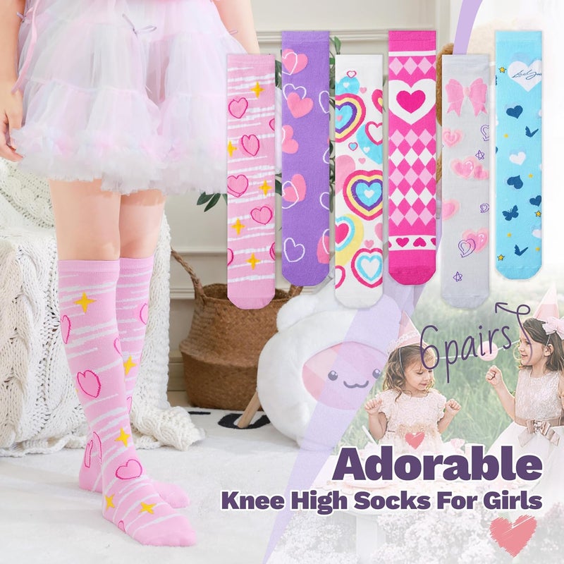 ANTSANG Kids Girls Knee High Socks Fashion Funny Crazy Stockings Gift Cute Novelty Long Boot Cotton Socks for Child 6 Pairs - Image 2